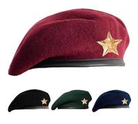 Sivi Gorra tradicional estilo militar con insignia de estrella de metal, inspirada en el Che Guevara, boina francesa de lana para hombres y mujeres, Granate, talla única-M