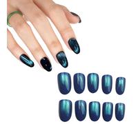 SIVZUMO 24 Piezas Uñas Postizas Cuadradas Cortas Francesas Press on Nails Cobertura Completa Uñas Artificiales Acrílico Natural Uñas Falsas para Mujeres y Niñas Salón de Uñas DIY (Azul Marino)