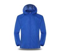 SIWANYS Chaqueta Impermeable Ligera Plegable, Impermeable con Capucha En Una Bolsa Con Bolsa de Almacenamiento, Protección Solar UPF 30 Cortavientos para Ciclismo Senderismo Viaje,Blue-S