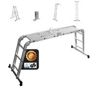 Siwitec Escalera Multiusos 4x3 Peldaños Con 2 Placas de Andamio - Aluminio, Hasta 150 kg, 12 Peldaños, Certificado TÜV/GS