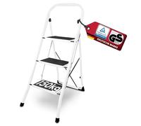 siwitec Escalera plegable con 3 peldaños, de acero, soporta hasta 150 kg, taburete plegable, certificado TÜV/GS, color blanco