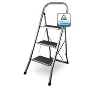 siwitec Escalera plegable con 3 peldaños, de acero, soporta hasta 150 kg, taburete plegable, certificado TÜV/GS, antracita
