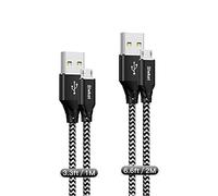 Siwket-Cable Micro USB[2 Unidades 1m+2m] Nailon USB A anf Micro cable de carga de alta velocidad Android para Samsung Galaxy S7/ S6/ J7/ Note 5,Huawei, Wiko,Nexus,Kindle,Negro