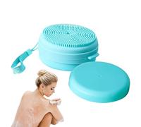 SiWlikon Cepillo de ducha - Dispensador de jabón | Cepillo corporal de silicona - Body Scrubber - Cepillo exfoliante 2 en 1 para piel sensible, alternativa higiénica de luffa, cerdas suaves azules