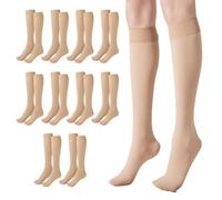 SIWOKJJO 10 pares de calcetines hasta la rodilla para mujer, color piel clara, medias largas transparentes, medias de nailon en color piel hasta la rodilla, medias transparentes de nailon para mujer