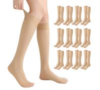 SIWOKJJO 12 pares de calcetines hasta la rodilla para mujer, color piel clara, medias largas transparentes, medias de nailon en color piel hasta la rodilla, medias transparentes de nailon para mujer