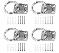 SIWOKJJO 4 anillos de amarre para caballos, alicates para caballos, galvanizados con placa de atornillado, anillo para atar caballos, anillo de pesebre, placa de ojo, gancho de montaje, gancho de