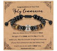 SIWOKJJO Pulsera de cuero para primera comunión para niños, pulsera trenzada ajustable de fe, regalo de bautismo católico de Pascua, para adolescentes, niños, hijos, nietos, ahijados