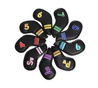 SIWOTED 9 unids/set PU impermeable Golf Club cubierta de hierro con números engrosamiento polar Golf cubiertas conjunto (Negra)