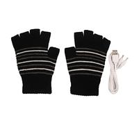 SIWOTED Guantes de invierno con calefacción USB, guantes de tejer sin dedos, lavables y seguros para el trabajo, aprender al aire libre, a rayas, color negro