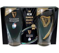Six Nations Guinness Logo Juego de 2 vasos de pinta con arpa dorada en relieve
