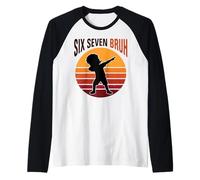 Six Seven Bruh 7th Birthday Retro Party Girls Boys Kid Camiseta Manga Raglan