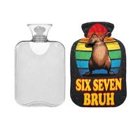 Six Seven Bruh - Botella de agua caliente de viaje retro Capybaras con cubierta suave de 2 L, bolsa de compresión caliente para manos y pies, calentador de artritis, bolsa caliente para dolores
