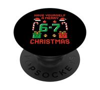 Six Seven Meme Funny Merry 67 Christmas Pijamas de Navidad Gamer PopSockets PopGrip Adhesivo