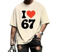 Six Seven Shirt I Love 67 - Camiseta con estampado divertido meme a la moda, camisetas informales de cuello redondo, camisa de moda de verano, ropa de calle diaria, crema, 4XL