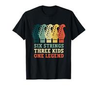 Six Strings Three Kids One Legend Guitarra Vintage Día del Padre Camiseta