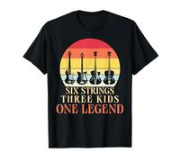Six Strings Three Kids One Legend Guitarra Vintage Día del Padre Camiseta