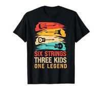 Six Strings Three Kids One Legend Guitarra Vintage Día del Padre Camiseta