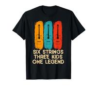 Six Strings Three Kids One Legend Guitarra Vintage Día del Padre Camiseta