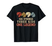 Six Strings Three Kids One Legend - Púa de guitarra para el Día del Padre Camiseta