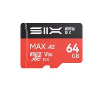 SIX Tarjeta micro SD M200 de 64 GB de lectura de hasta 190 MB/s para grabación continua 4K UHD, tarjeta de memoria microSDXC A2, U3, V30 de 64 GB con adaptador para cámaras de acción, drones, consolas