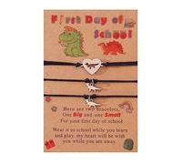 SIXDUTON Regalos De Regreso a La Escuela Juego De Pulseras, Madre Hija E Hijo 2/3 Pulseras De Deseo De Corazón Dinosaurio Regalo Para El Primer Día De Clases (3 piezas Rapaz)