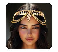 Sixexey Cadena de cabeza de serpiente egipcia con lentejuelas doradas, estilo bohemio, disfraz de Cleopatra, accesorios para el cabello para mujer