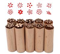 Sixfolo 10 Piezas Sello para Ceramica de Madera Sello Flores para Arcilla sellos Madera de Redondos Herramientas de Cerámica madera para Arcilla cerámica y Scrapbooking,5 x 1.5cm
