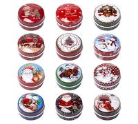 Sixfolo 12 Piezas Tarros de Metal para Velas Mini Lata Navideña con Tapa Latas de Vacias para Velas Caja Hojalata Redonda Caja Metalica Velas Pequeña para Regalos de Fiesta,Velas,Especias