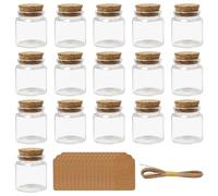 Sixfolo 16 Piezas Botellas Pequeñas de Cristal 50ml Tarros de Cristal con TapóN de Corcho Mini Frascos Vidrio Transparentes con Etiqueta y Cordel para DIY Decora,Regalos Bodas,Especias de Cocina