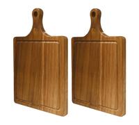 Sixfolo 2 Piezas Tabla de Cortar Madera Acacia Tabla de Servir Madera con Mango Pequeña Tablero Cortar Cocina con Ranura de Jugo para Carne,Pizza,Queso,Pan,Verduras(29x20x1.5cm)