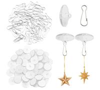 Sixfolo 50 Pcs Gancho de Techo Adhesivo y 50 Piezas Clip Mástil de Bandera,Gancho Adhesivo Techo Transparente Plástico Mini Ganchos de Techo Sin Agujeros para Techo Pared Colgar Artículos Pequeños