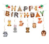 SIXHAOBU 8 Piezas de decoración Colgante para Baby Shower, Cumpleaños Banner Animales Bosque, guirnaldas de Techo con Animales del Bosque para Felicitación, Fiesta