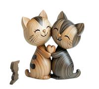 SIXHAOBU Escultura de Madera de una Pareja de Gatos Decoraciones De Escritorio De La Pareja De Madera 2D decoración de Gatos de Natural para La Mesa Bücherhaustierliebhaber Wohnzimmer Cumpleaños