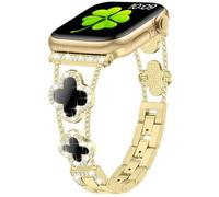 Sixmoat Correas Compatibles con Apple Watch Correa para mujer 38mm 40mm 41mm 42mm(Serie 10/11), Pulsera de trébol elegante con brillantes para iWatch Serie 11/10/9/8/7/6/5/4/3/SE (Oro/Negro