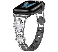 Sixmoat Correas Compatibles con Apple Watch Correa para mujer 42mm 44mm 45mm 46mm 49mm, Pulsera de trébol elegante con brillantes para iWatch Serie 10/9/8/7/6/5/4/3/SE/Ultra (Negro)