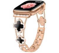 Sixmoat Correas Compatibles con Apple Watch Correa para mujer 42mm 44mm 45mm 46mm 49mm, Pulsera de trébol elegante con brillantes para iWatch Serie 11/10/9/8/7/6/5/4/3/SE/Ultra (Oro Rosa/Negro