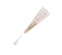 SIXRUN Abanico de Mano Plegable con Flores Bordadas de Encaje, Accesorio Elegante para Bodas, Fiestas, Graduación, Tamaño 19,1x10,6 Pulgadas, Color Blanco