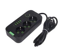 SIXRUN Adaptador de Viaje Europeo, Regleta Europea, Enchufe Europeo, 3 Tomas, 4 Puertos USB, 1 Puerto Tipo C, 2500W 10A para Oficina, Hogar, Viaje. (Black)