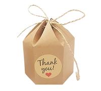 SIXRUN Caja de Dulces Hexagonal Exquisita de 50 Uds., Caja de Regalo para Baby Shower, Recuerdos de Fiesta de Boda, de Embalaje de Papel Kraft (Papel café)