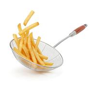 SIXRUN Colador de Araña, Cucharón Espumadera de Acero Inoxidable con de Madera, Malla Tupida para Filtrar Fideos y Empanadillas Fritas