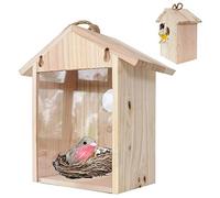 SIXRUN Comedero para Pájaros Caja Nido Colgante de Madera Diseño de un Lado para Jaula de Ventana con Ventosas Entretenimiento para Familias y Niños Material de Madera Natural (A)