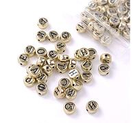 SIXRUN Cuentas Acrílicas del Alfabeto Ruso DIY, Muy Bien Impresas para Hacer Pulseras y Collares, Ideales para el Aprendizaje del Alfabeto Infantil Material: Acrílico Color: Oro, Plata Cantidad: 100