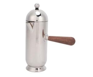 SIXRUN de Acero Inoxidable 350 Ml, Parte Abombada Vintage con Asa de Nogal | Cuerpo Metálico Pulido a Espejo, Construcción Duradera para Retención de Calor, Ideal para Decoración de Cocina y