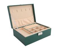 SIXRUN Elegante Caja de Almacenamiento de Joyas de 2 Capas con Cerradura, Exquisita Artesanía, Organizador de Joyas de Doble Capa para Anillos, Collares, Pendientes, para Ella (verde oscuro)
