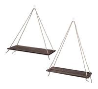 SIXRUN Estante de Almacenamiento de Pared de Madera Antigua, Cuerda Colgante, Estantes para Macetas, Decoraciones Elegantes para el Hogar, Sala de Estar y Dormitorio, 2 uds. (Color marrón Vintage.)