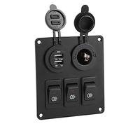 SIXRUN Interruptor de Luz Marina para Coche con LED Verde, Panel de Aluminio, 3 Interruptores Basculantes, Cargador USB Dual para Barcos y Coches (rojo)