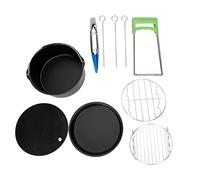 SIXRUN Juego de Sartenes para Freír Pasteles de 7 Pulgadas, Freidora de Silicona y Acero Inoxidable, Sartén para Pizza con Clip y Brochetas, Kit de Accesorios de 8 Piezas para Cocina, Freidora