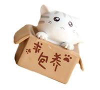 SIXRUN Modelo de Gato de Caja Pobre de Dibujos Animados, Estatua en Miniatura de PVC, Figura de Gato Linda para Decoración de Hogar, Coche, Oficina, con Colores Vibrantes (White)