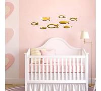 SIXRUN Pegatinas de Pared de Escuela de Peces, Novedosa Decoración Acrílica Extraíble para Dormitorio y Sala de Estar, 33x90cm, Dorada o Plateada (GOLD)